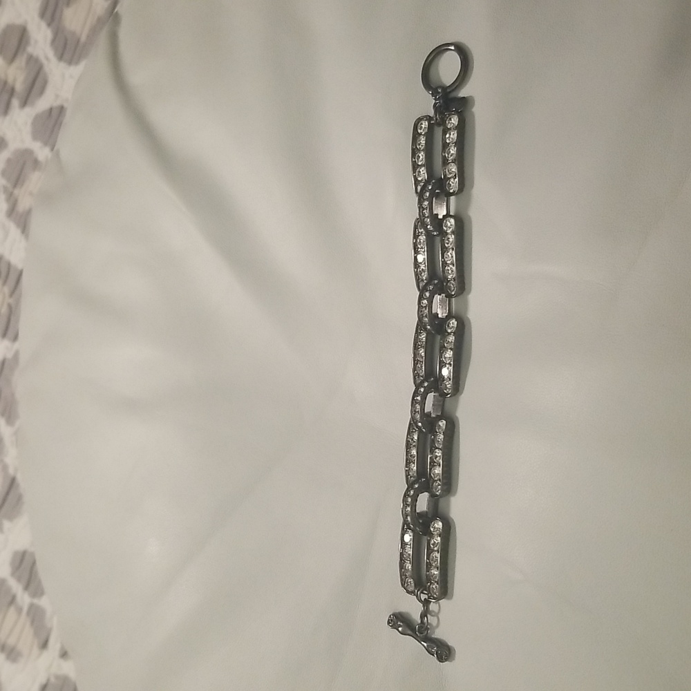 Women's Rosa Flores 8" Chainlink with  Rhinestones Pewter Colored Bracelet